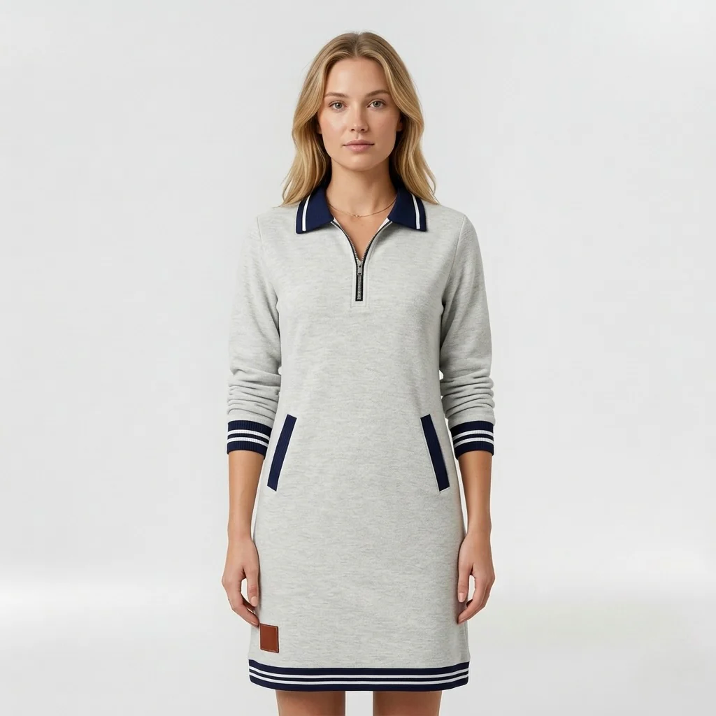 Abito Corto Casual da Donna con Zip e Colletto – Vestito Sportivo Elegante