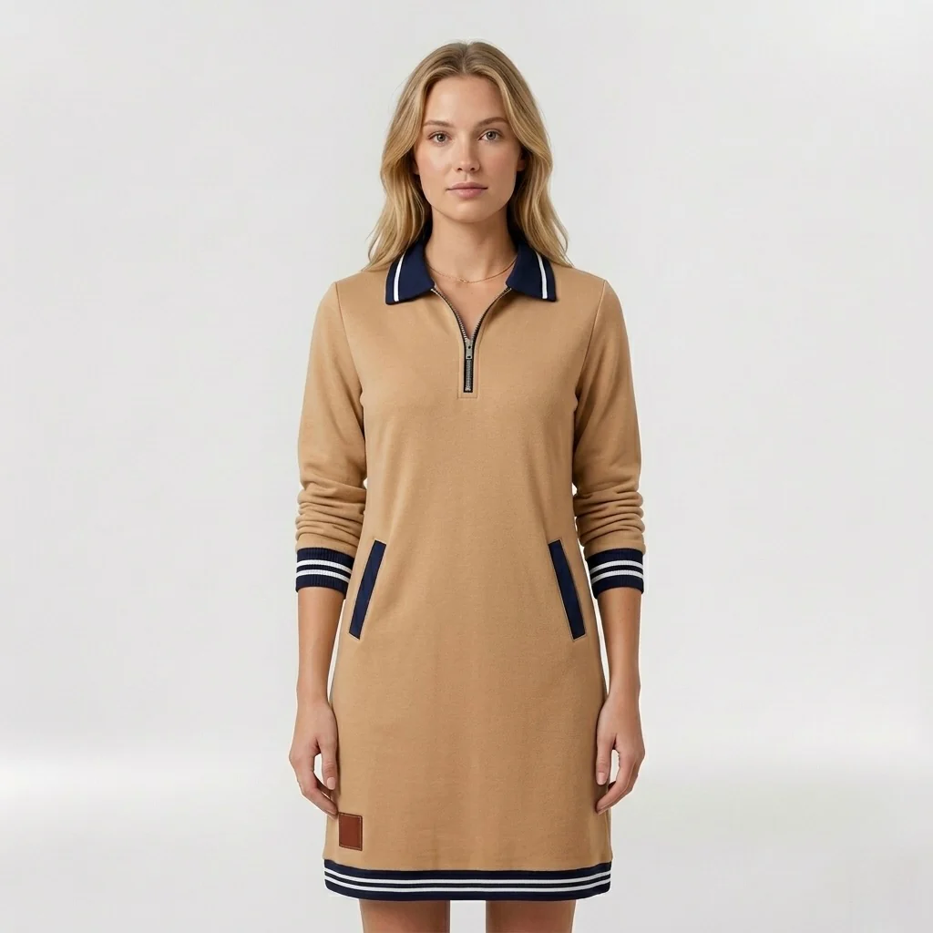 Abito Corto Casual da Donna con Zip e Colletto – Vestito Sportivo Elegante - Image 3