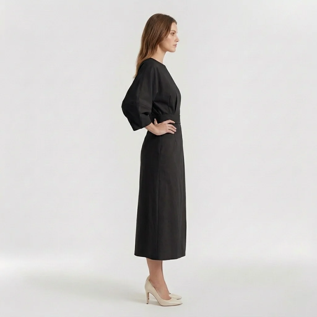Abito Midi Elegante da Donna a Maniche Lunghe – Vestito Casual Chic con Cintura - Image 11