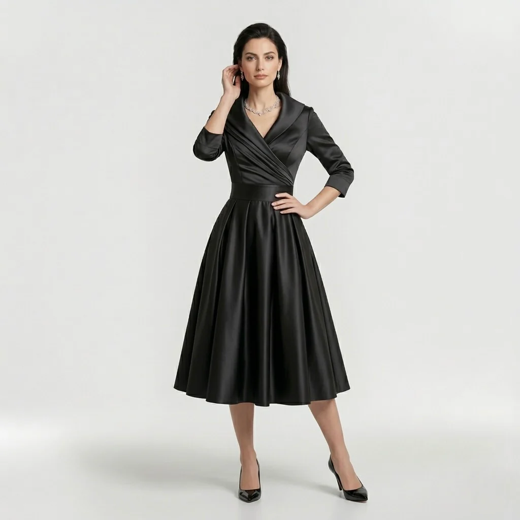 Abito Midi Elegante da Donna con Maniche Lunghe – Vestito Classico Svasato con Cintura