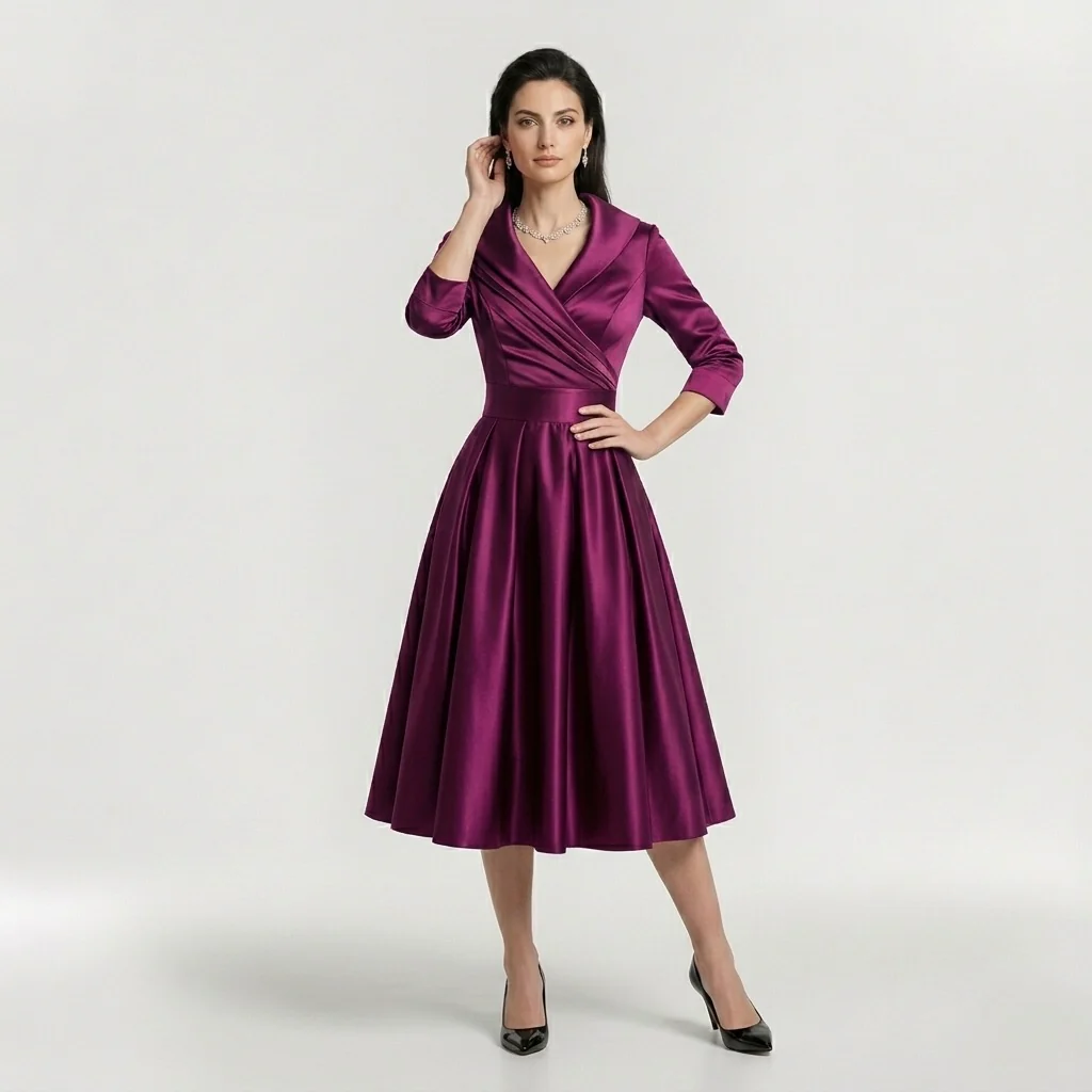 Abito Midi Elegante da Donna con Maniche Lunghe – Vestito Classico Svasato con Cintura - Image 5