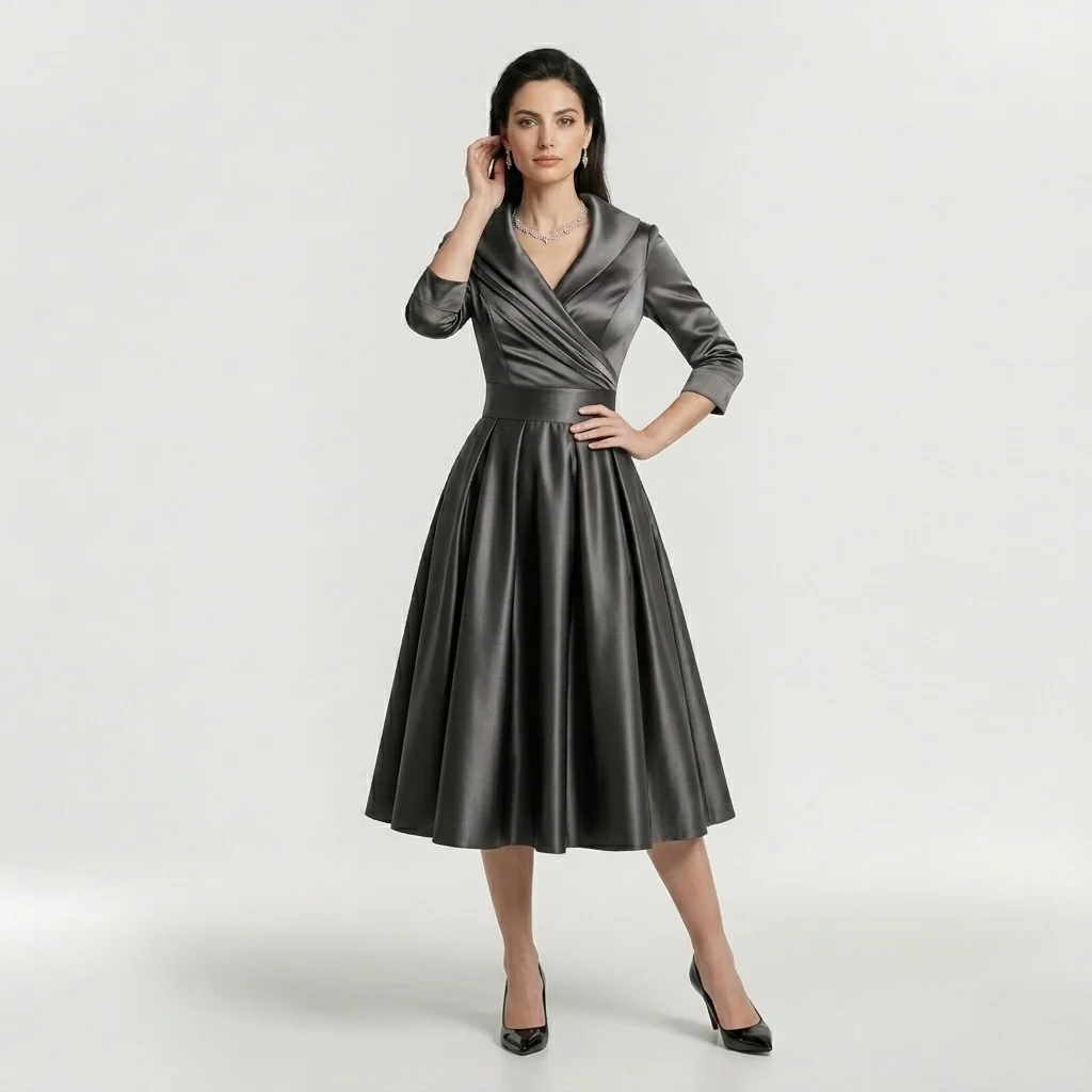 Abito Midi Elegante da Donna con Maniche Lunghe – Vestito Classico Svasato con Cintura - Image 6