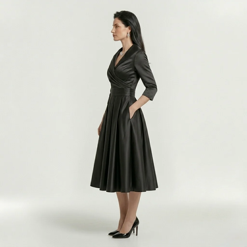 Abito Midi Elegante da Donna con Maniche Lunghe – Vestito Classico Svasato con Cintura - Image 7