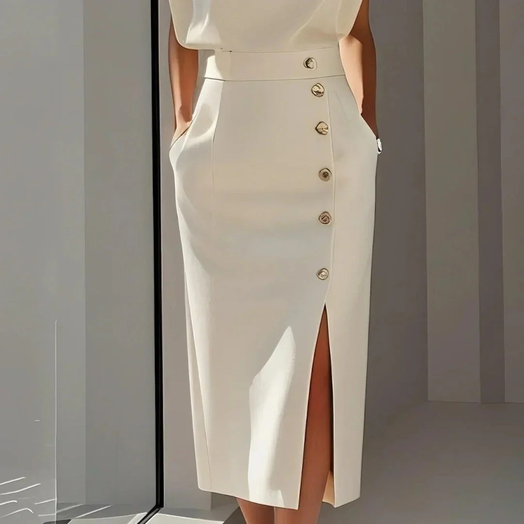 Andrea | Vestito Midi Aderente con Bottoni Donna Senza Maniche - Image 9
