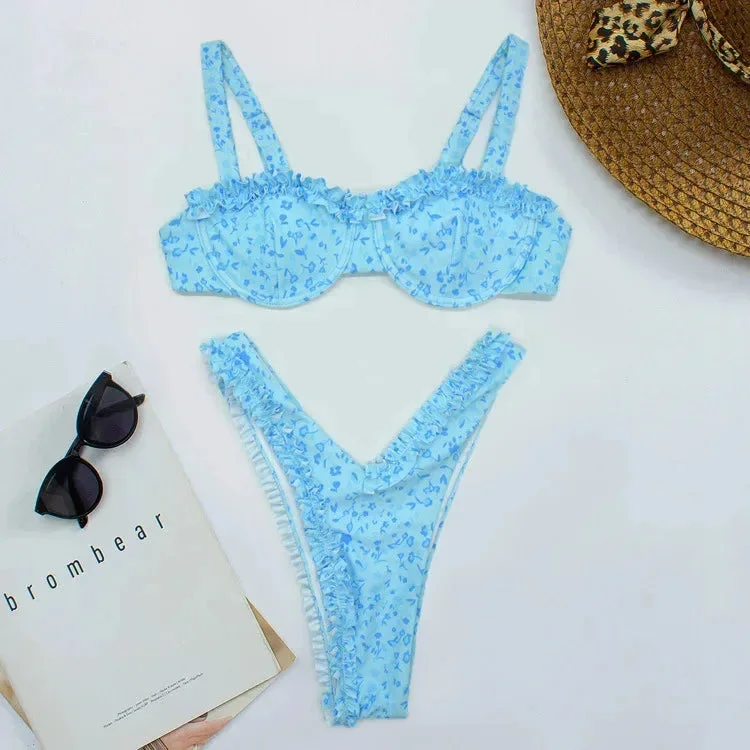 Bikini donna con volant, motivi e slip coordinati - Image 10