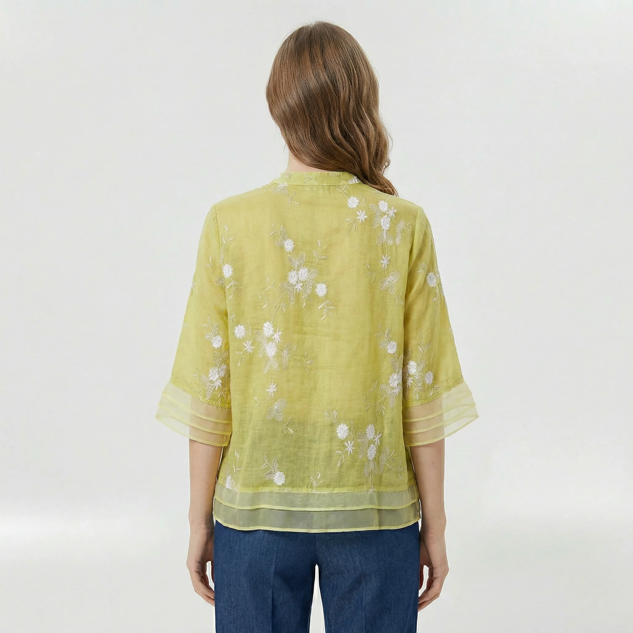 Blusa donna morbida con ricami floreali e colletto coreano casual - Image 6