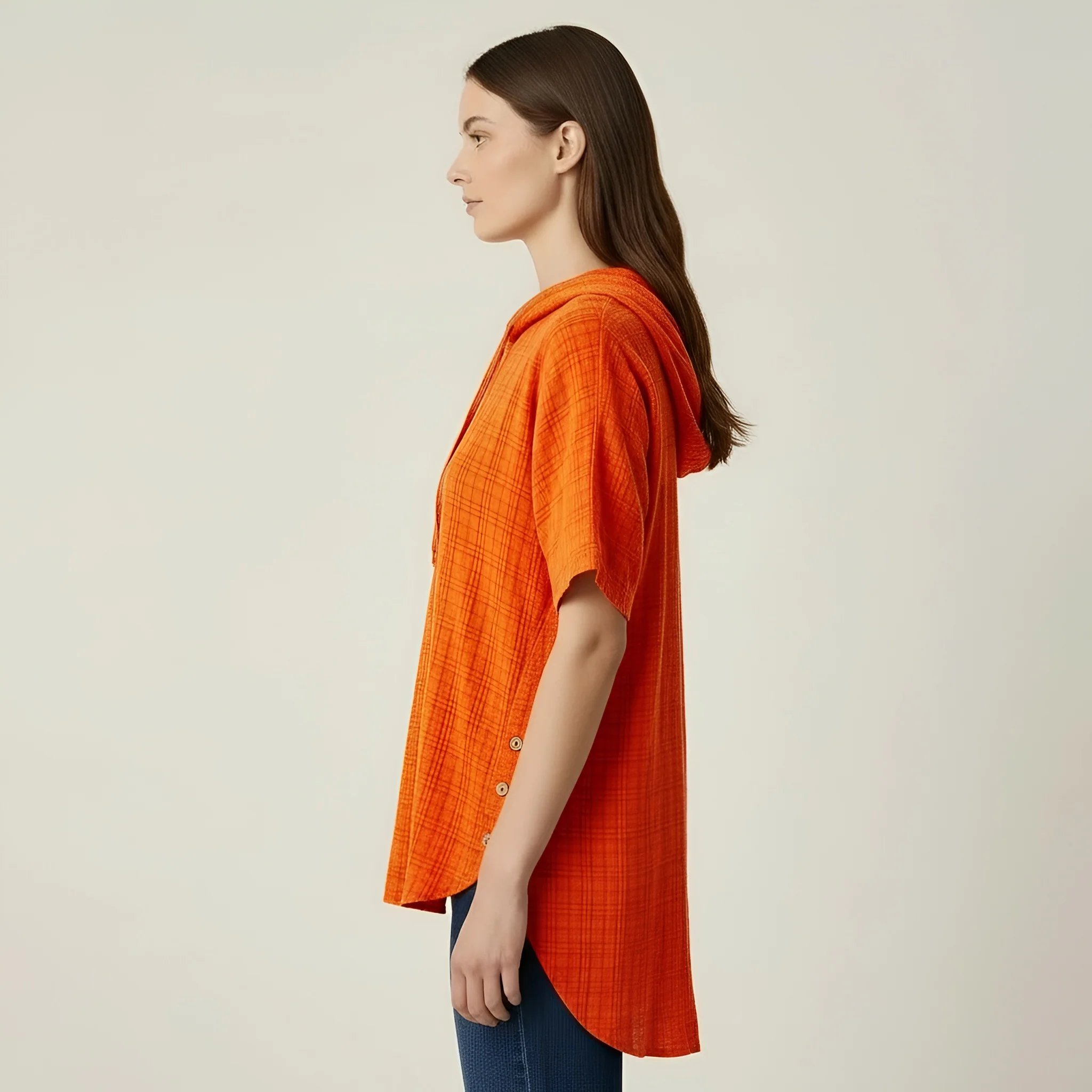 Blusa Donna Oversize in Cotone Maniche Corte Tunica Casual Larga con Bottoni - Image 2