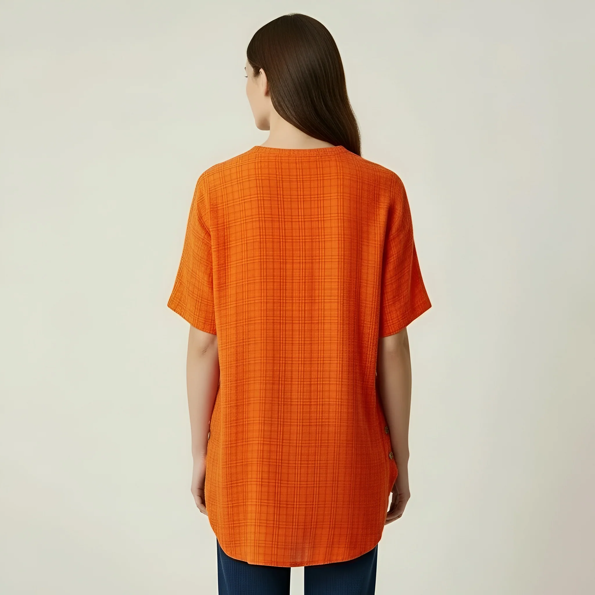 Blusa Donna Oversize in Cotone Maniche Corte Tunica Casual Larga con Bottoni - Image 3