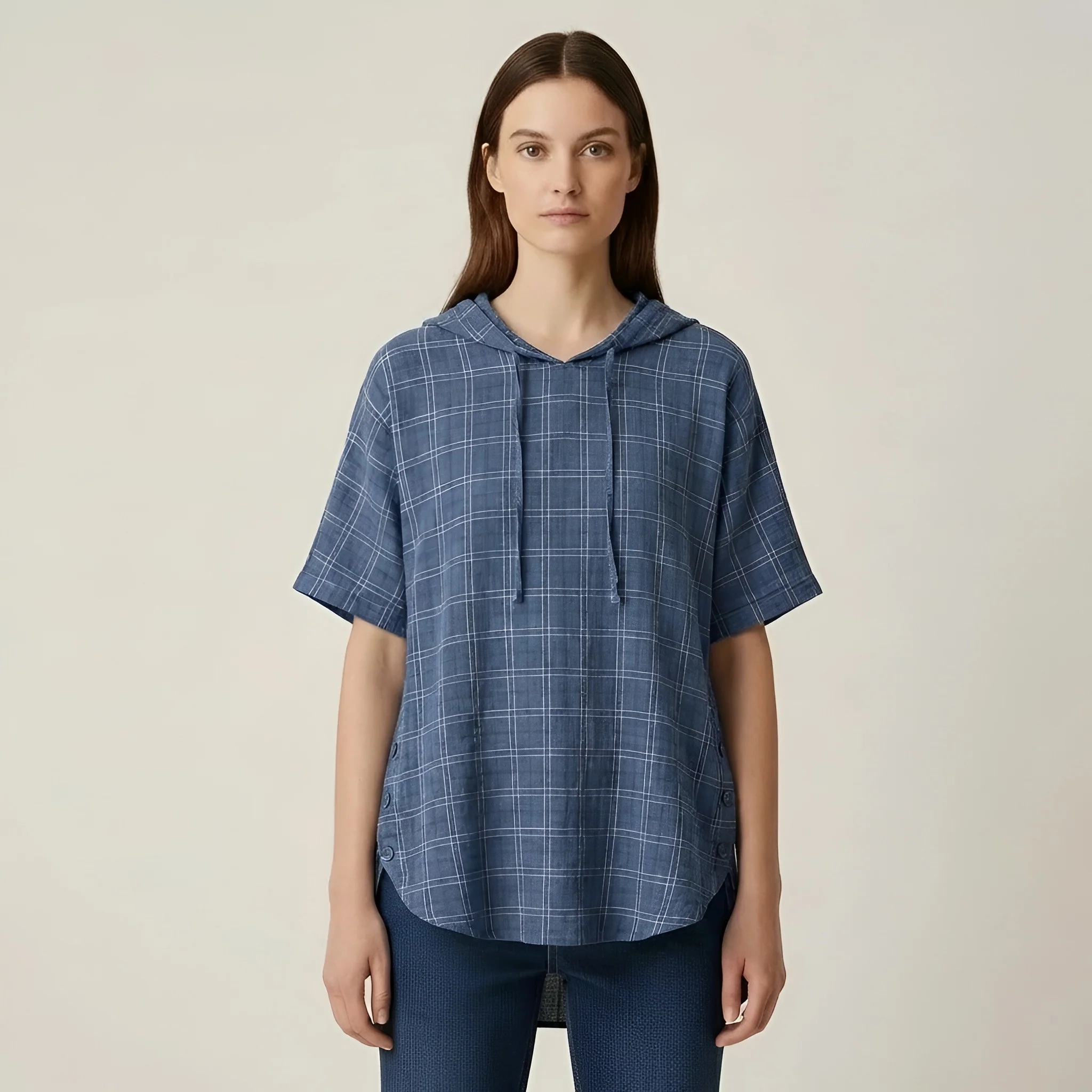 Blusa Donna Oversize in Cotone Maniche Corte Tunica Casual Larga con Bottoni - Image 5