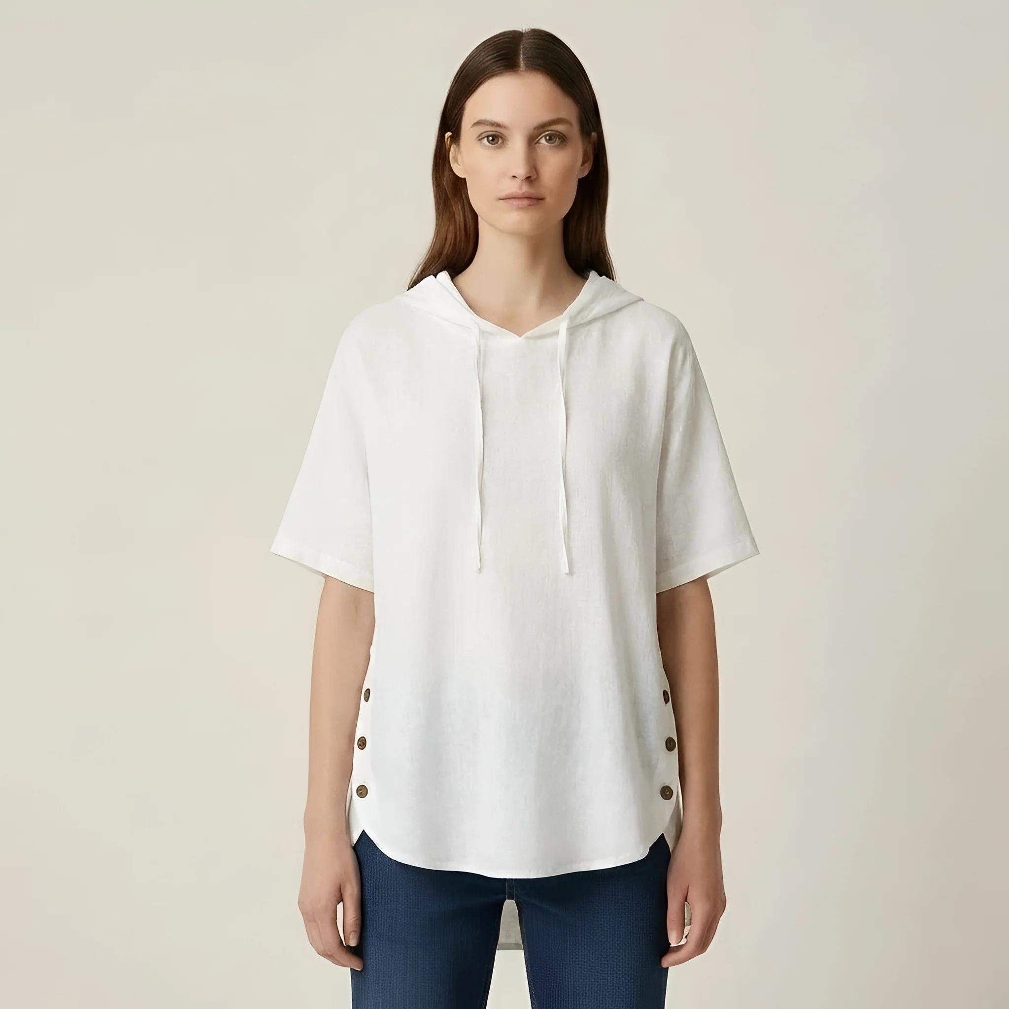 Blusa Donna Oversize in Cotone Maniche Corte Tunica Casual Larga con Bottoni - Image 7