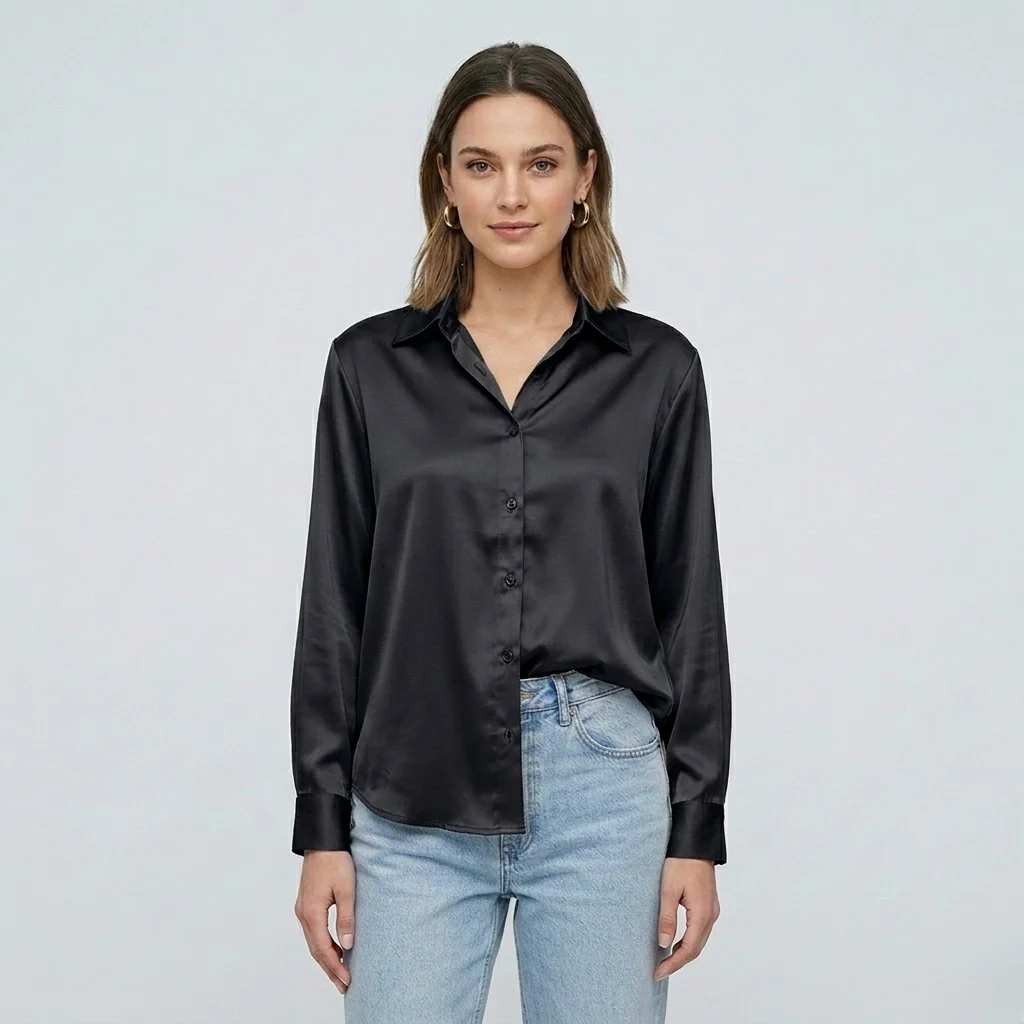 Blusa elegante da donna a maniche lunghe stile satinato moderno - Image 11