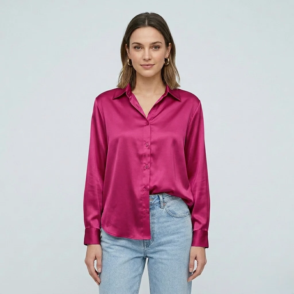 Blusa elegante da donna a maniche lunghe stile satinato moderno - Image 13