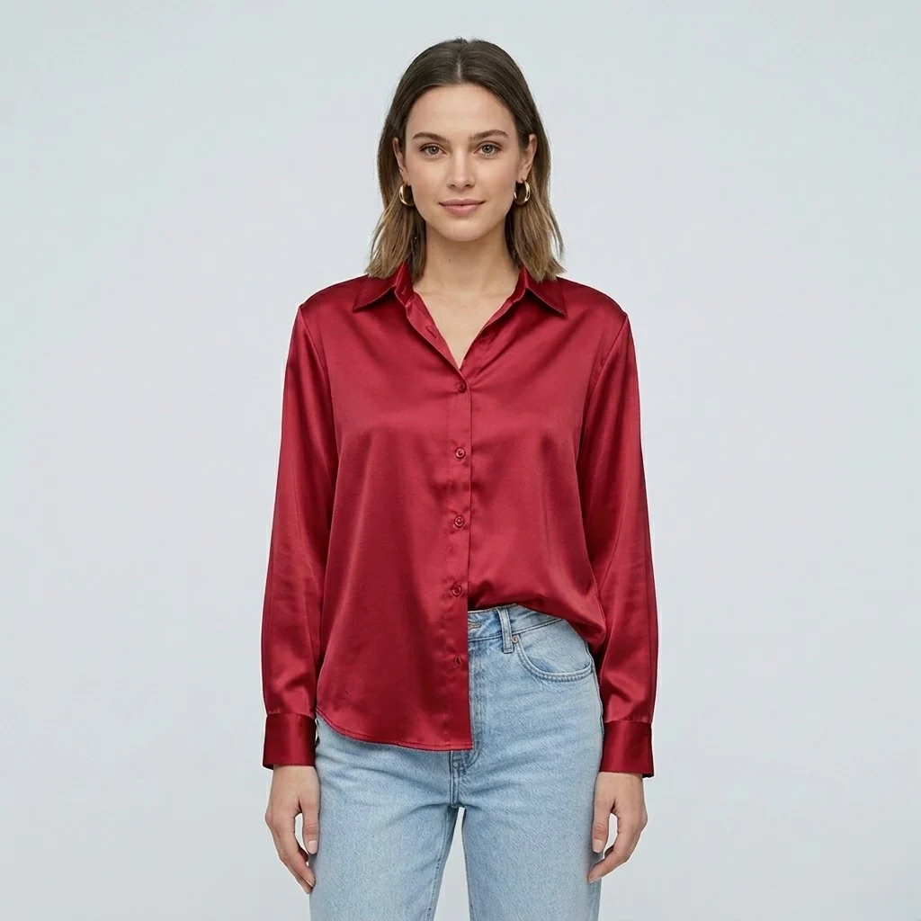 Blusa elegante da donna a maniche lunghe stile satinato moderno - Image 15