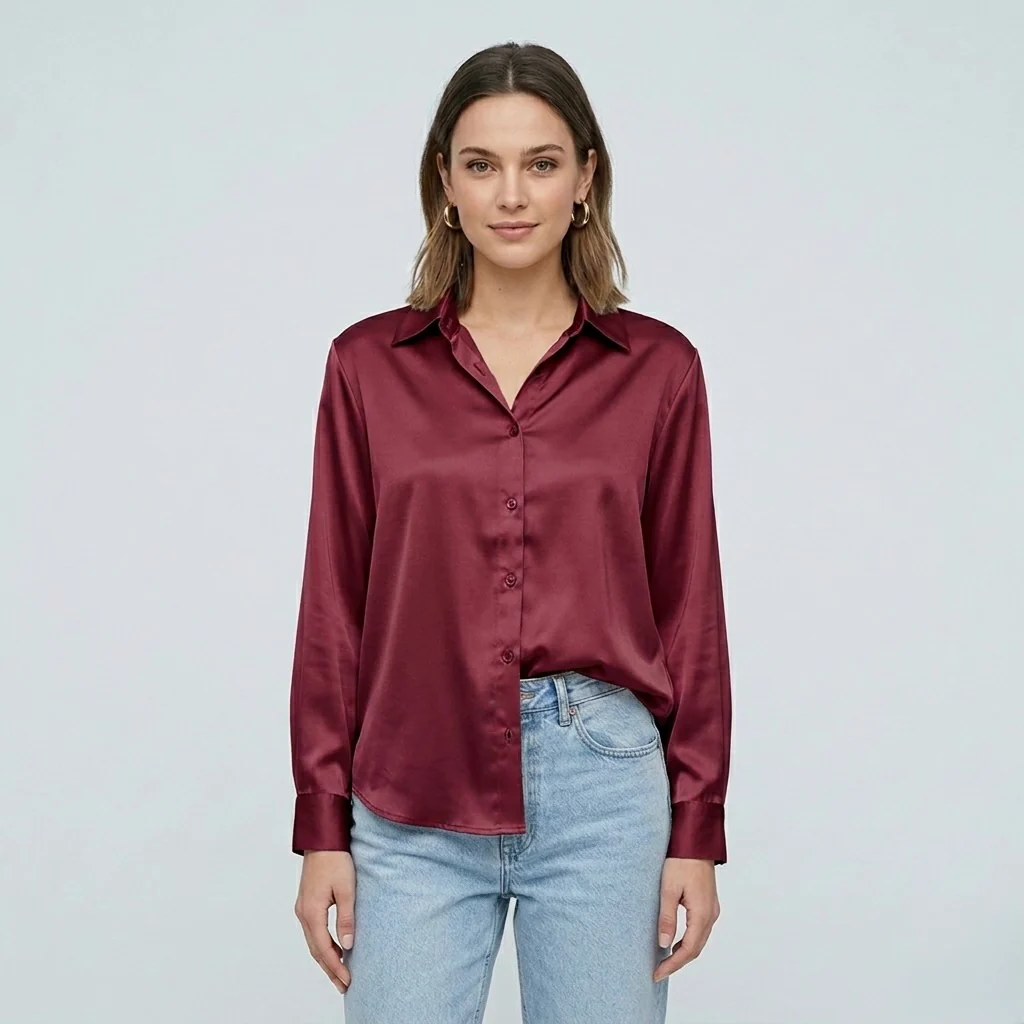 Blusa elegante da donna a maniche lunghe stile satinato moderno - Image 16