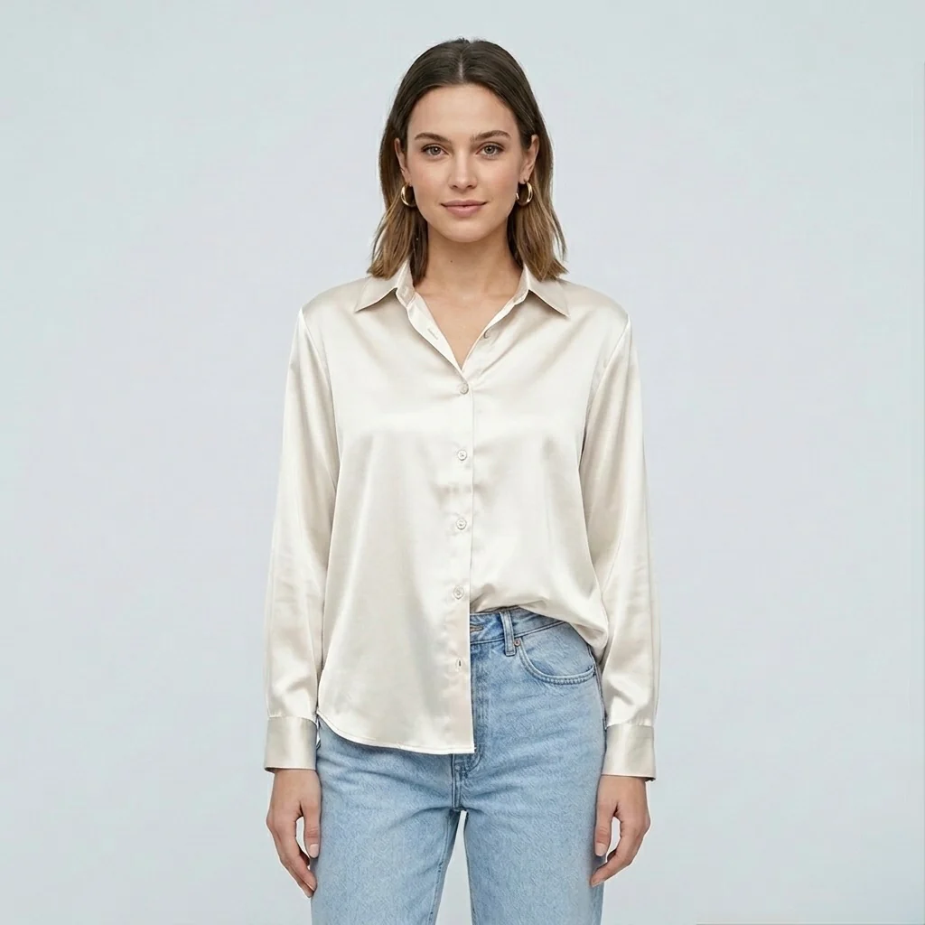 Blusa elegante da donna a maniche lunghe stile satinato moderno - Image 17