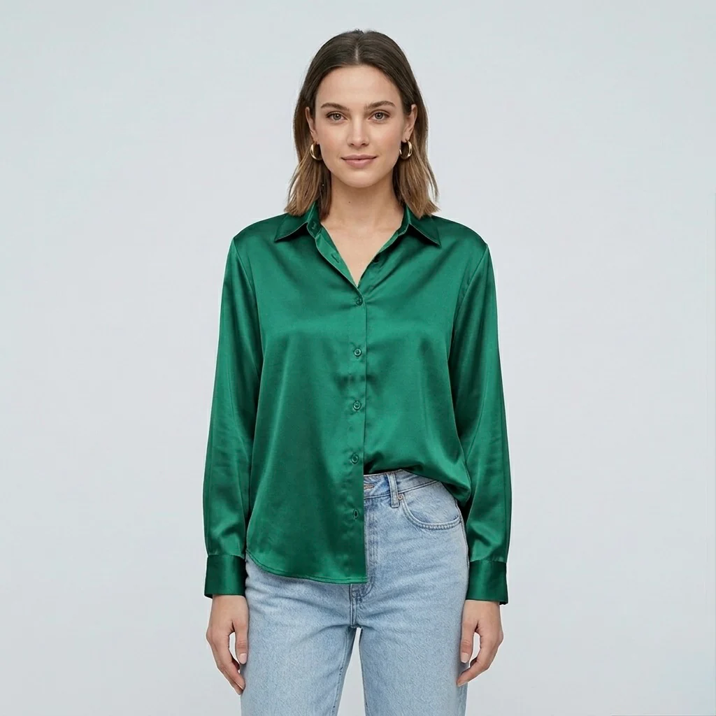 Blusa elegante da donna a maniche lunghe stile satinato moderno - Image 7