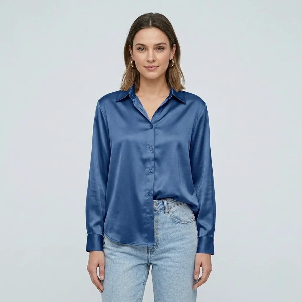 Blusa elegante da donna a maniche lunghe stile satinato moderno - Image 8