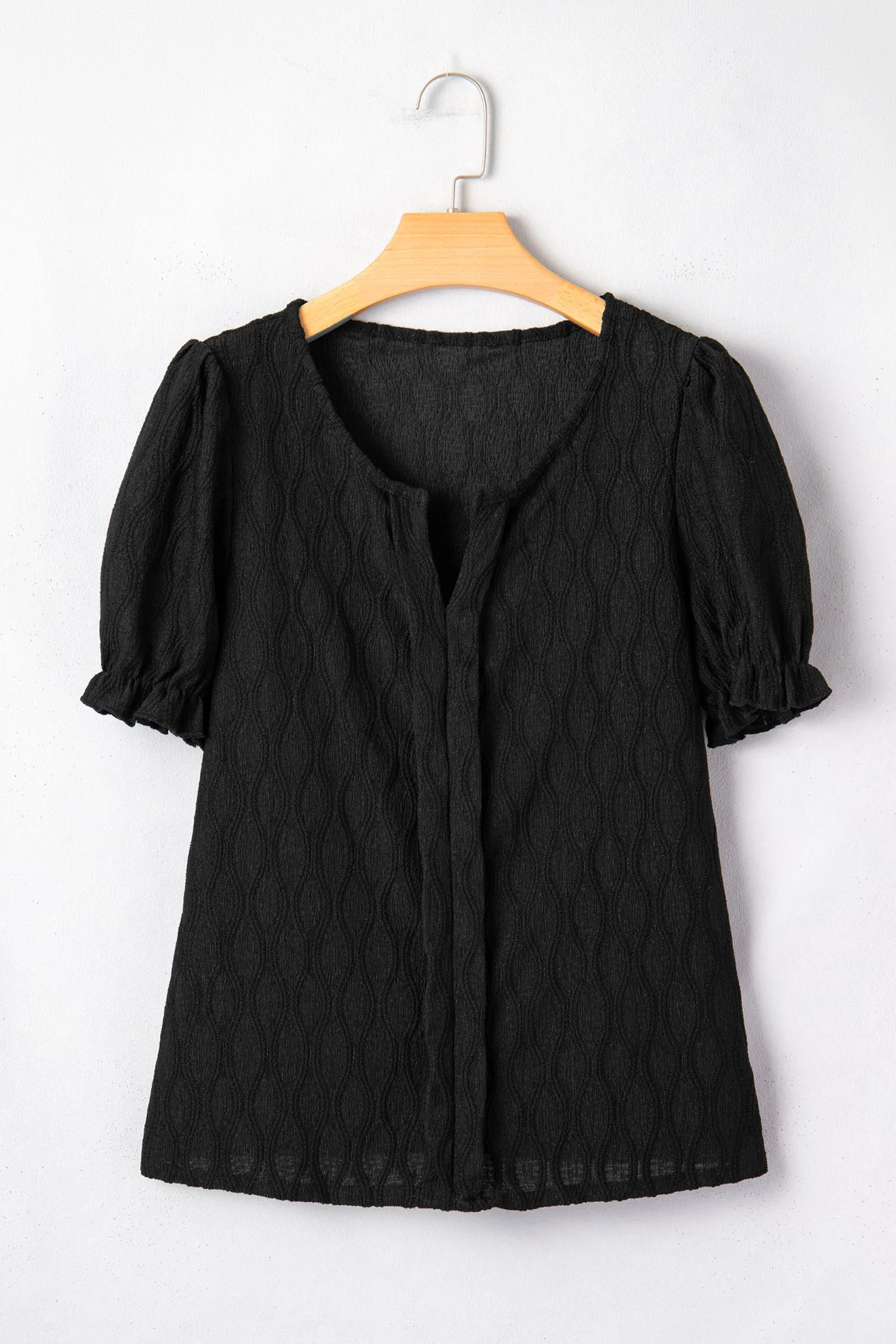 Blusa Testurizzata a Tinta Unita con Scollo a V e Maniche a Sbuffo - Image 7