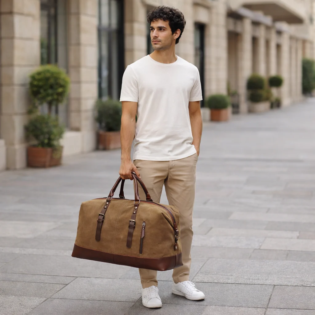 Borsa da Viaggio in Pelle per Uomo - Design Resistente in Tela per il Weekend - Image 2