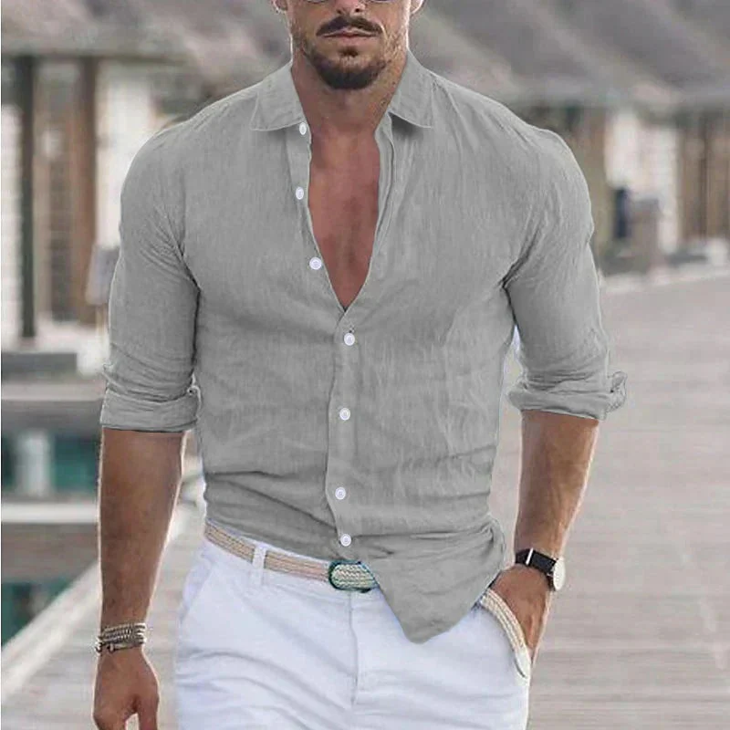 Camicia da uomo in lino con colletto classico - Image 2