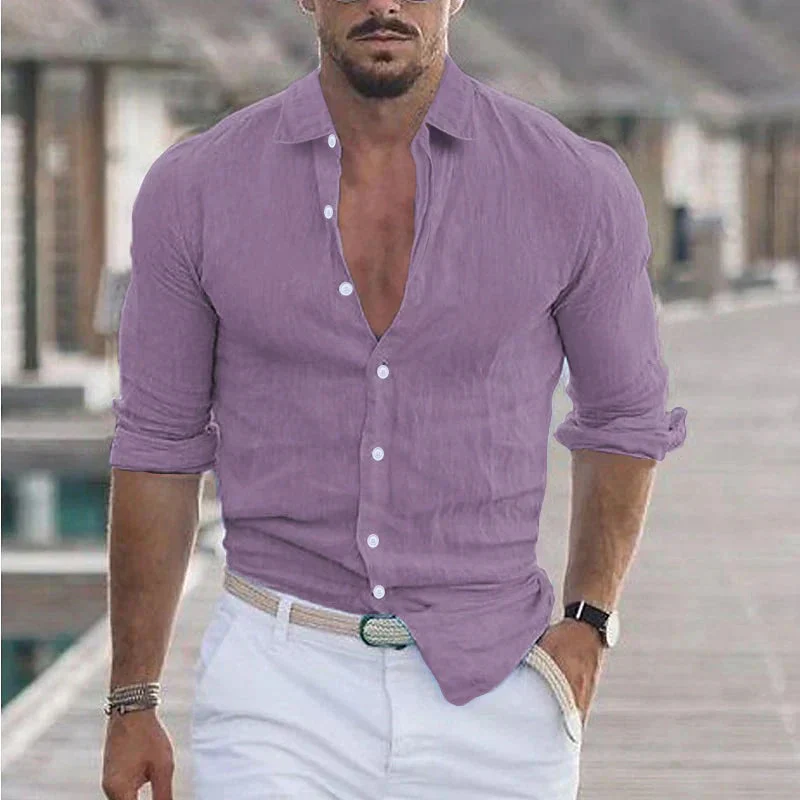 Camicia da uomo in lino con colletto classico - Image 3