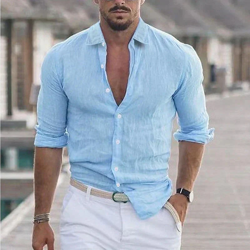Camicia da uomo in lino con colletto classico - Image 5