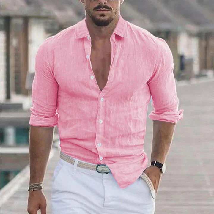 Camicia da uomo in lino con colletto classico - Image 7