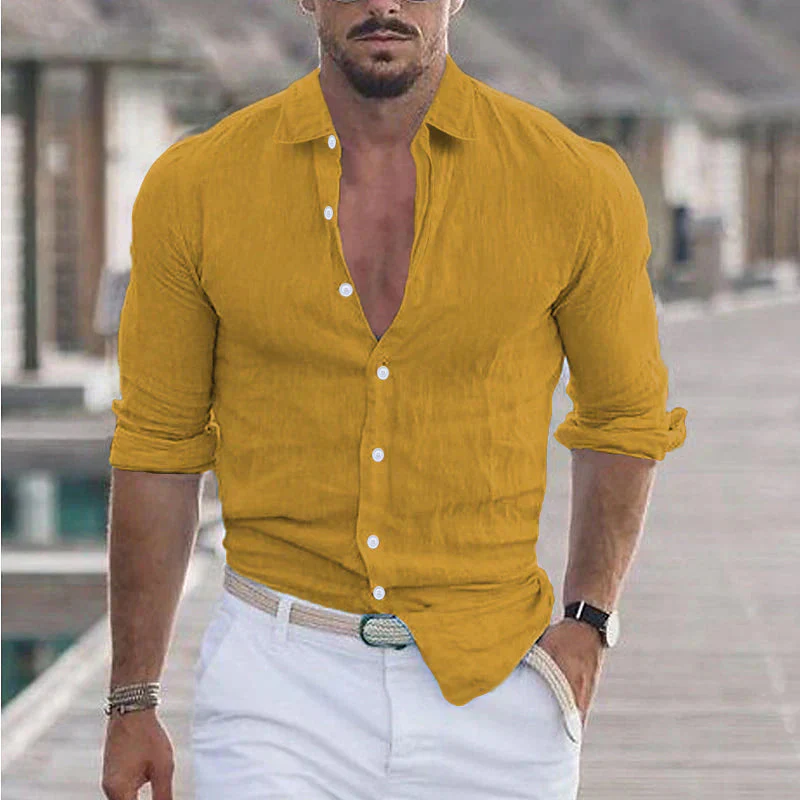 Camicia da uomo in lino con colletto classico - Image 8
