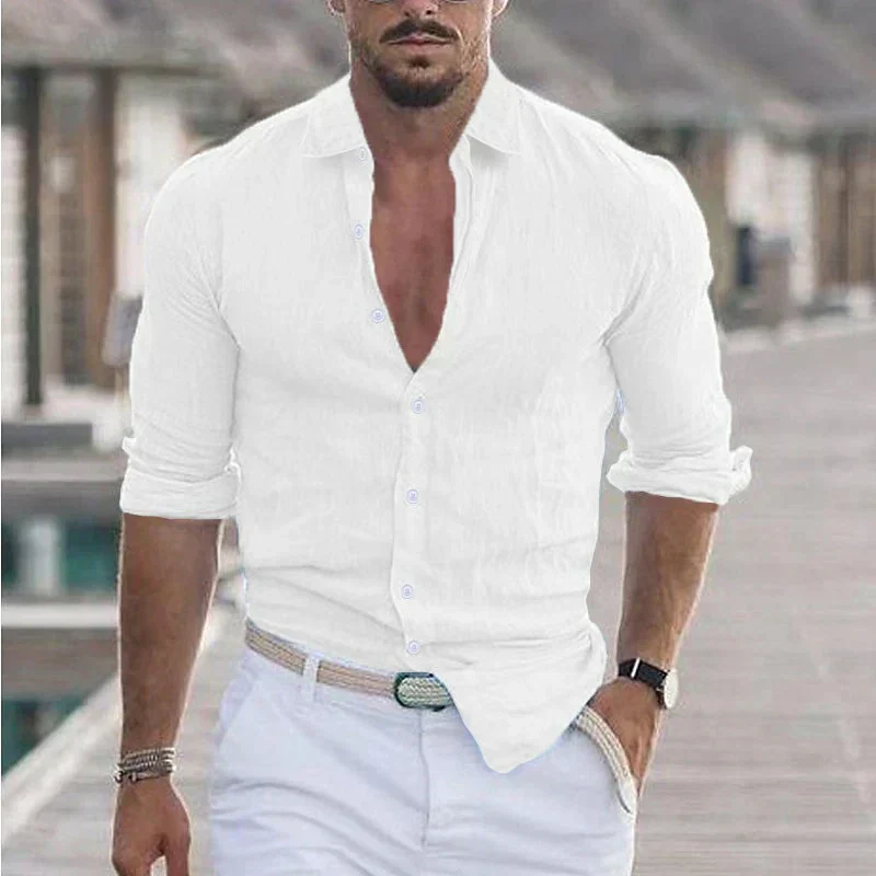 Camicia da uomo in lino con colletto classico - Image 9