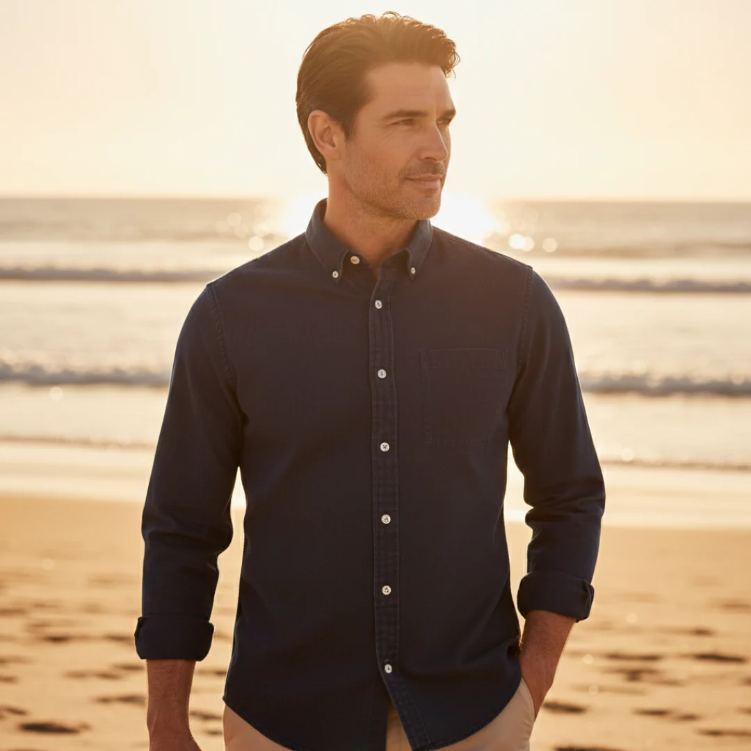 Camicia di Lino da Uomo a Maniche Lunghe con Colletto Button-Down - Image 2