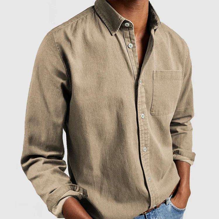 Camicia di Lino da Uomo a Maniche Lunghe con Colletto Button-Down - Image 3