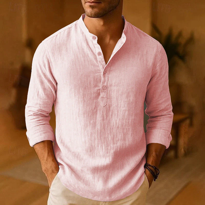 Camicia Henley in Lino da Uomo a Maniche Lunghe - Image 11
