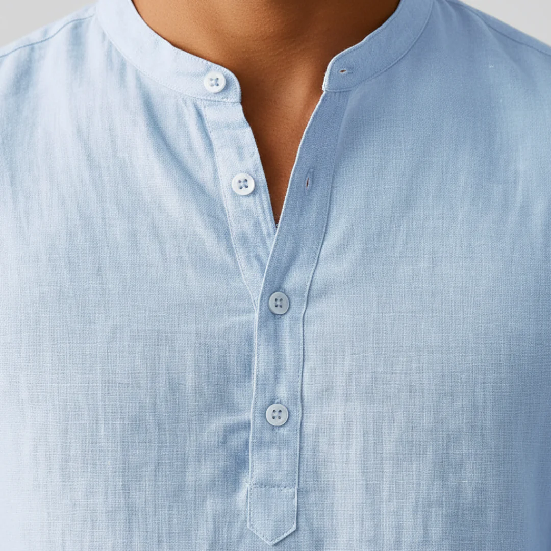 Camicia Henley in Lino da Uomo a Maniche Lunghe - Image 3