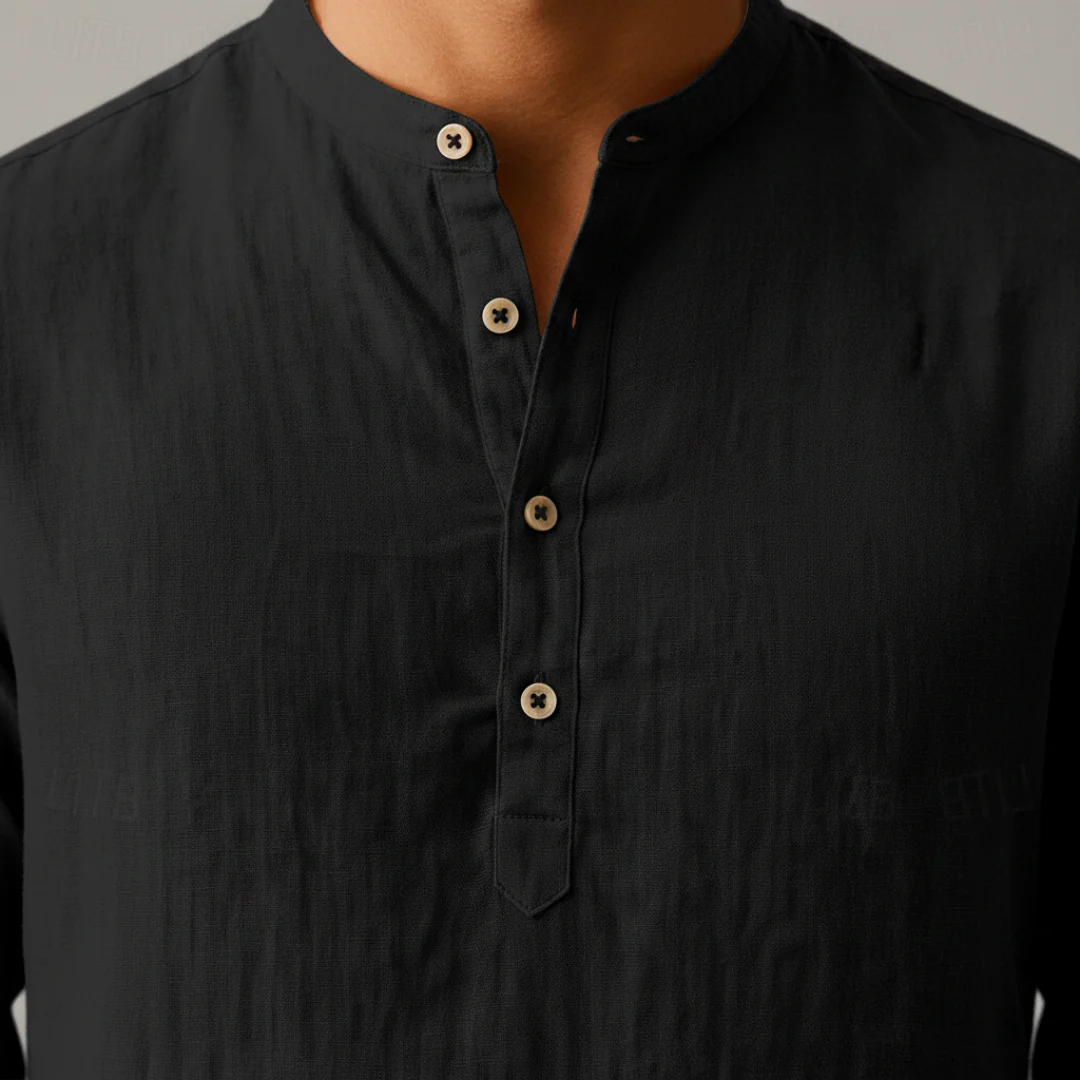 Camicia Henley in Lino da Uomo a Maniche Lunghe - Image 6