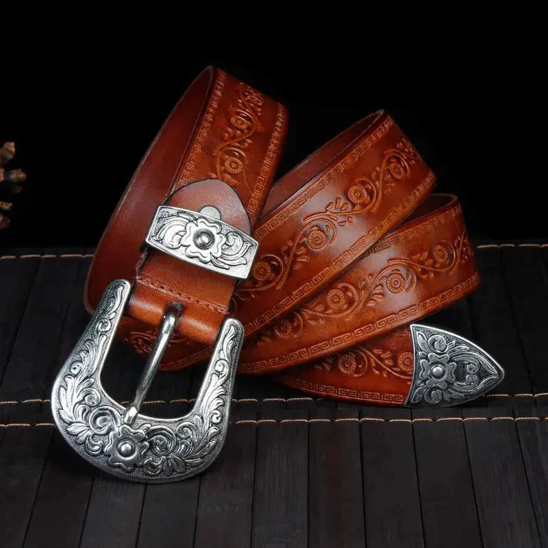 Cintura in pelle da uomo in stile western - Fibbia incisa, classico stile cowboy - Image 3
