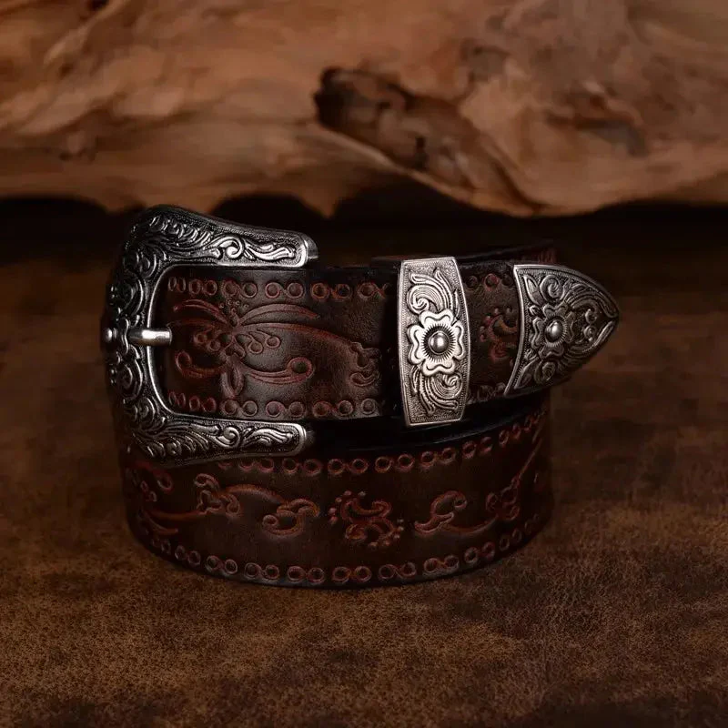 Cintura in pelle da uomo in stile western - Fibbia incisa, classico stile cowboy - Image 6