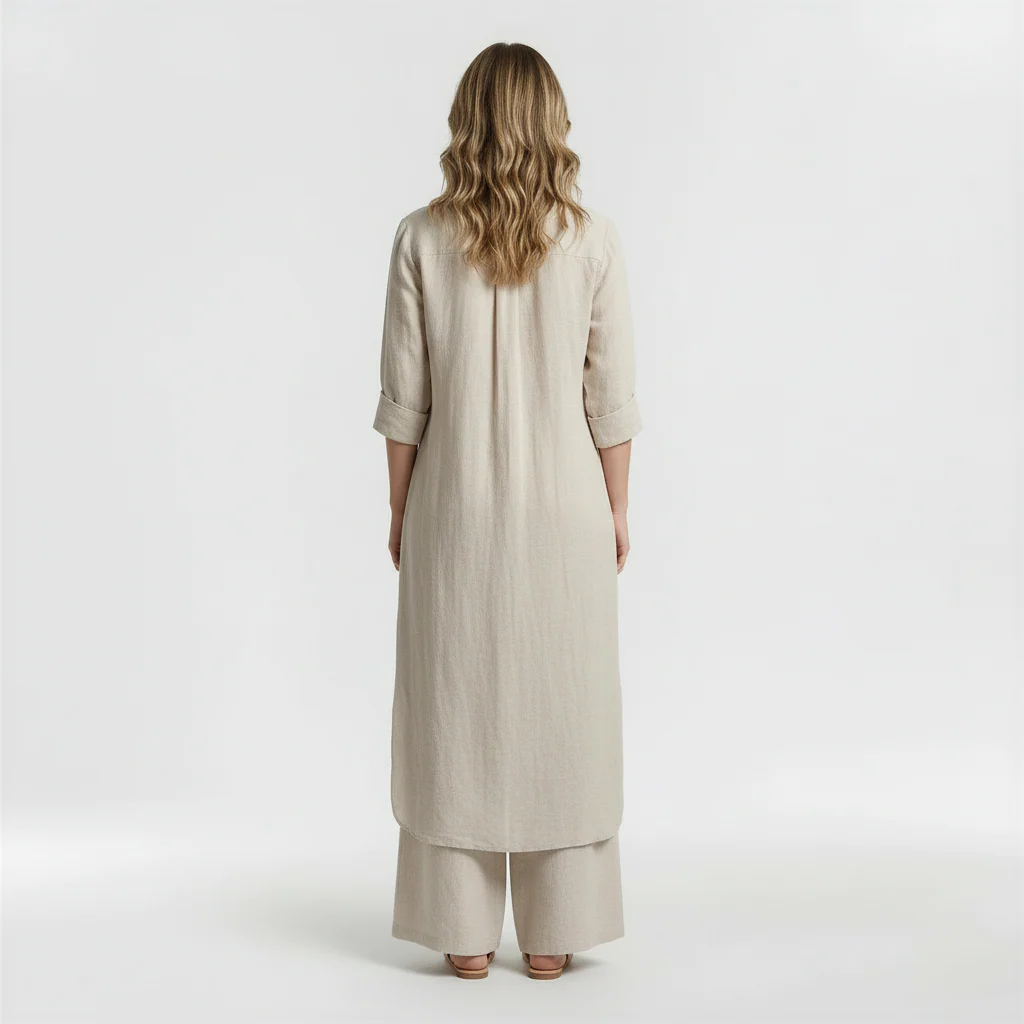 Completo Donna 2 Pezzi Camicia Lunga e Pantaloni in Cotone Set Casual Elegante - Image 3