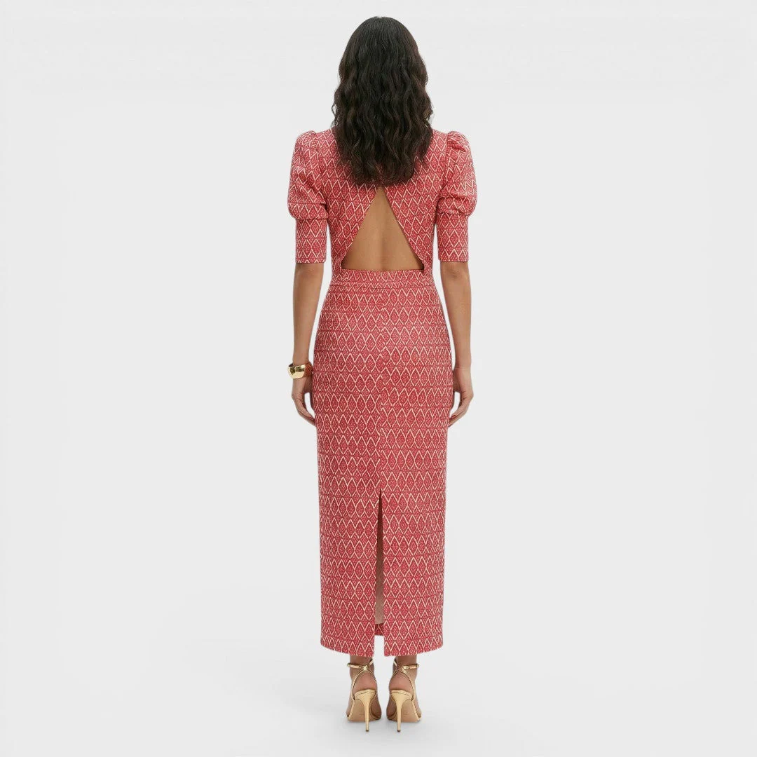 Completo Elegante con Stampa Geometrica e Maniche a Sbuffo da Donna - Image 2