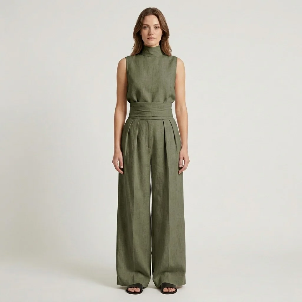 Completo Elegante da Donna Due Pezzi – Top Senza Maniche e Pantaloni Larghi - Image 2