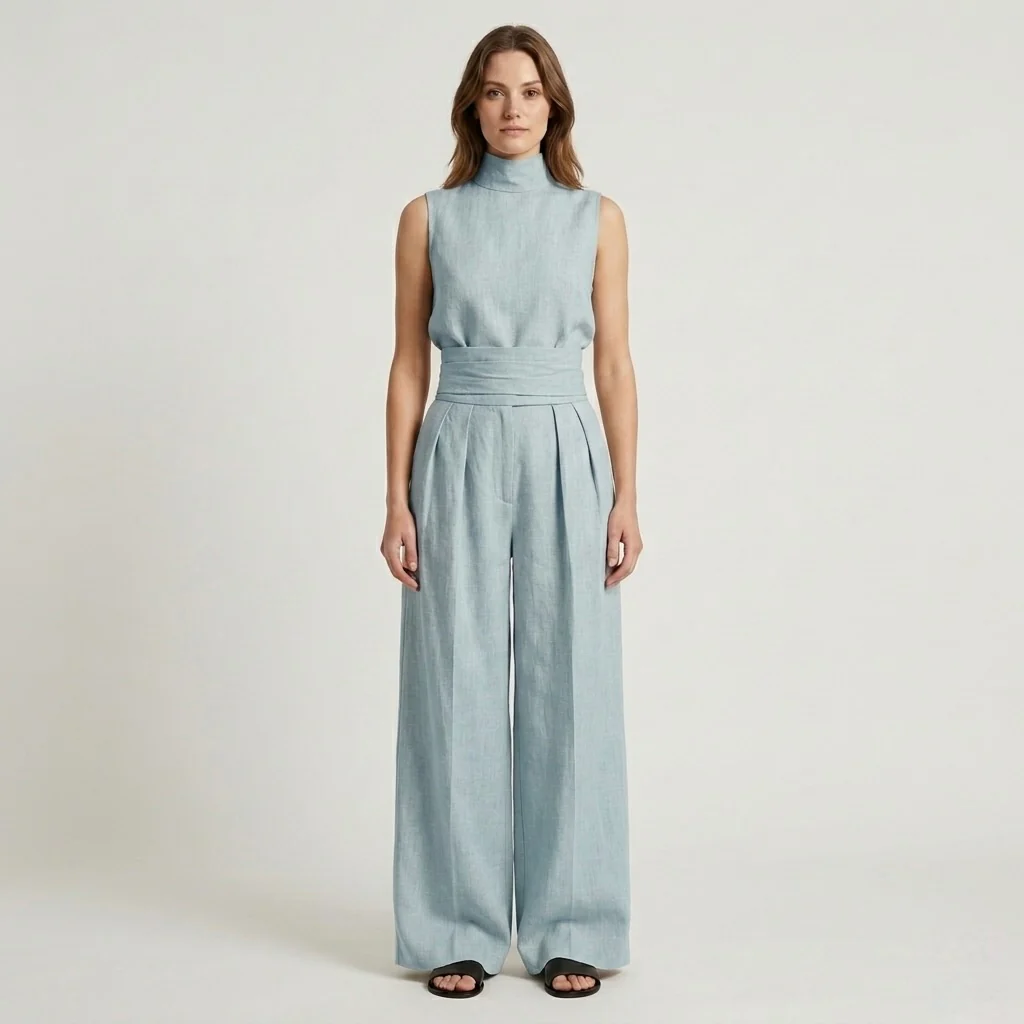 Completo Elegante da Donna Due Pezzi – Top Senza Maniche e Pantaloni Larghi - Image 3
