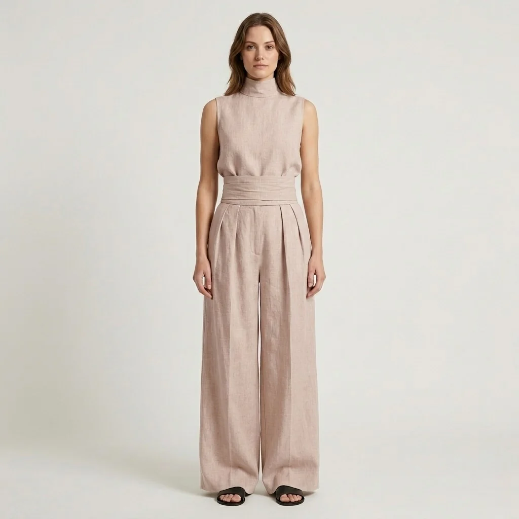 Completo Elegante da Donna Due Pezzi – Top Senza Maniche e Pantaloni Larghi - Image 4