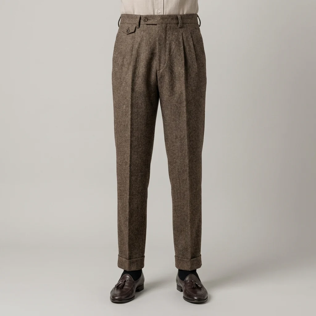 Elegante Pantalone Uomo Vita Alta Doppia Piega Gamba Dritta - Image 4