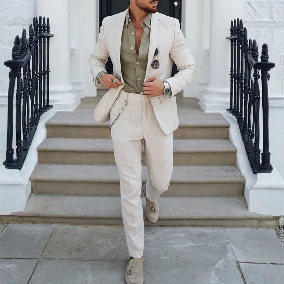 Gonzalo | Abito Due Pezzi in Lino Slim Fit Uomo Risvolto Classico