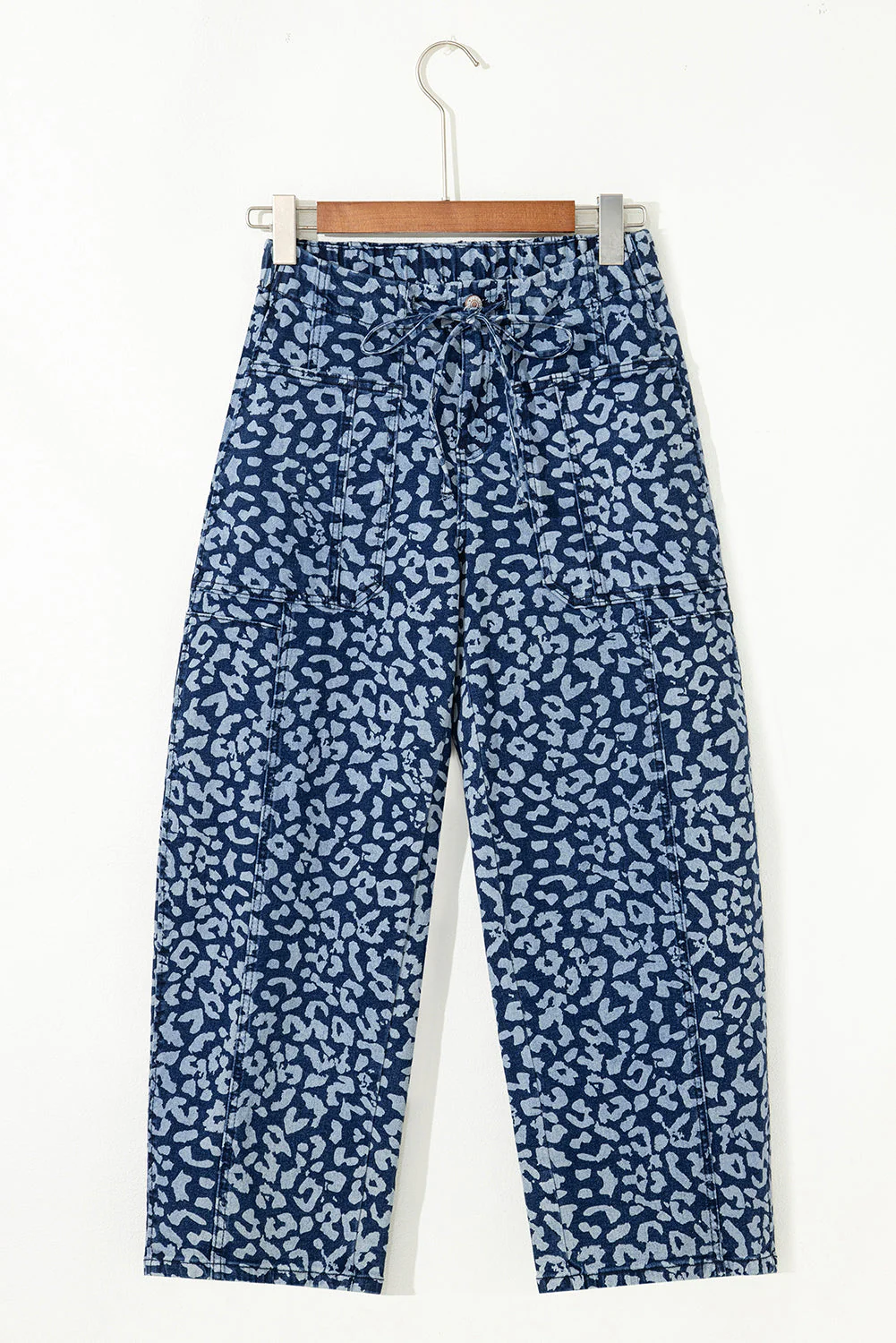 Jeans a Gamba Larga con Stampa Leopardata, Coulisse ed Elastico in Vita - Image 6