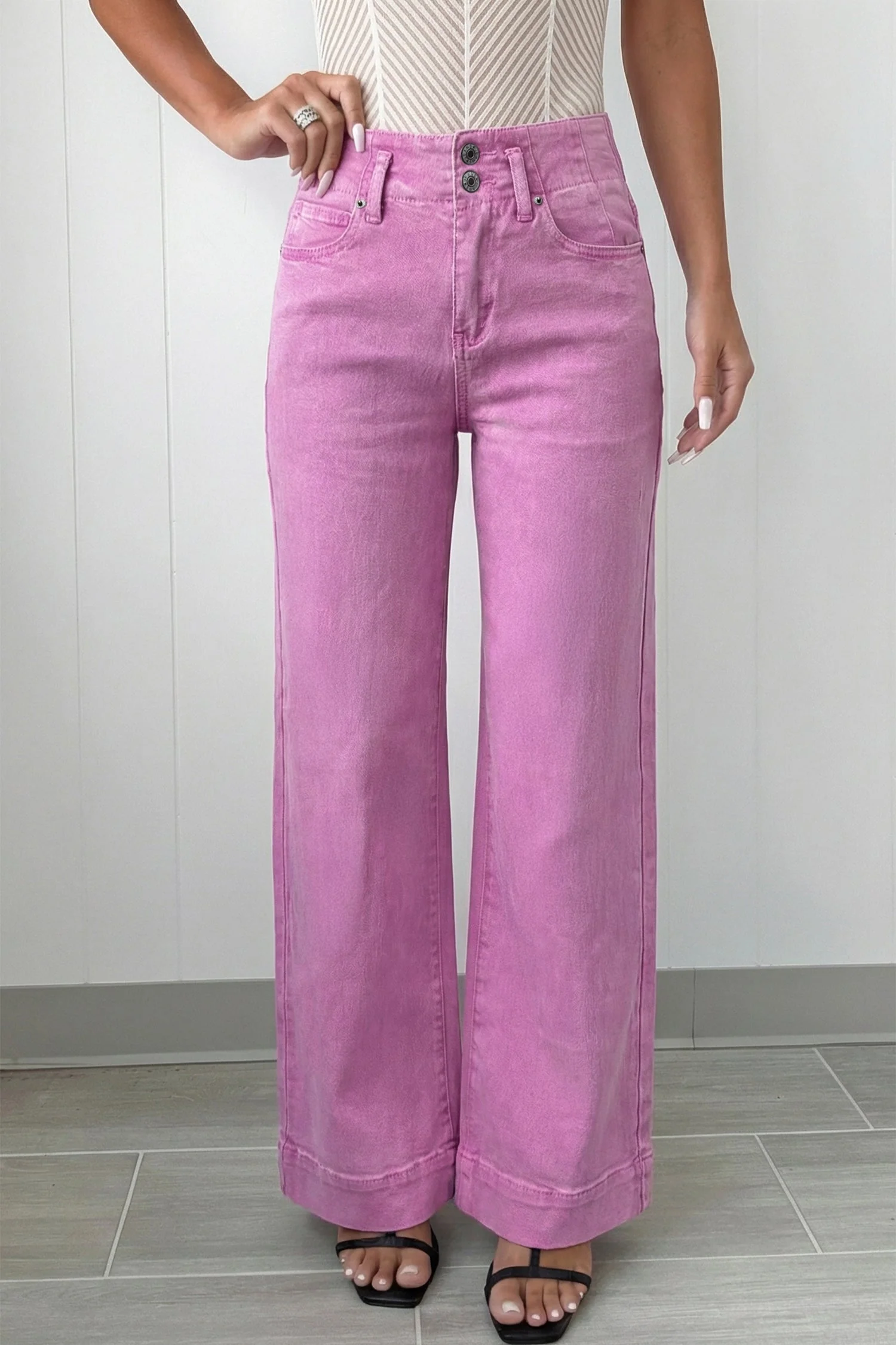Jeans a zampa a vita alta con 2 bottoni - Image 7