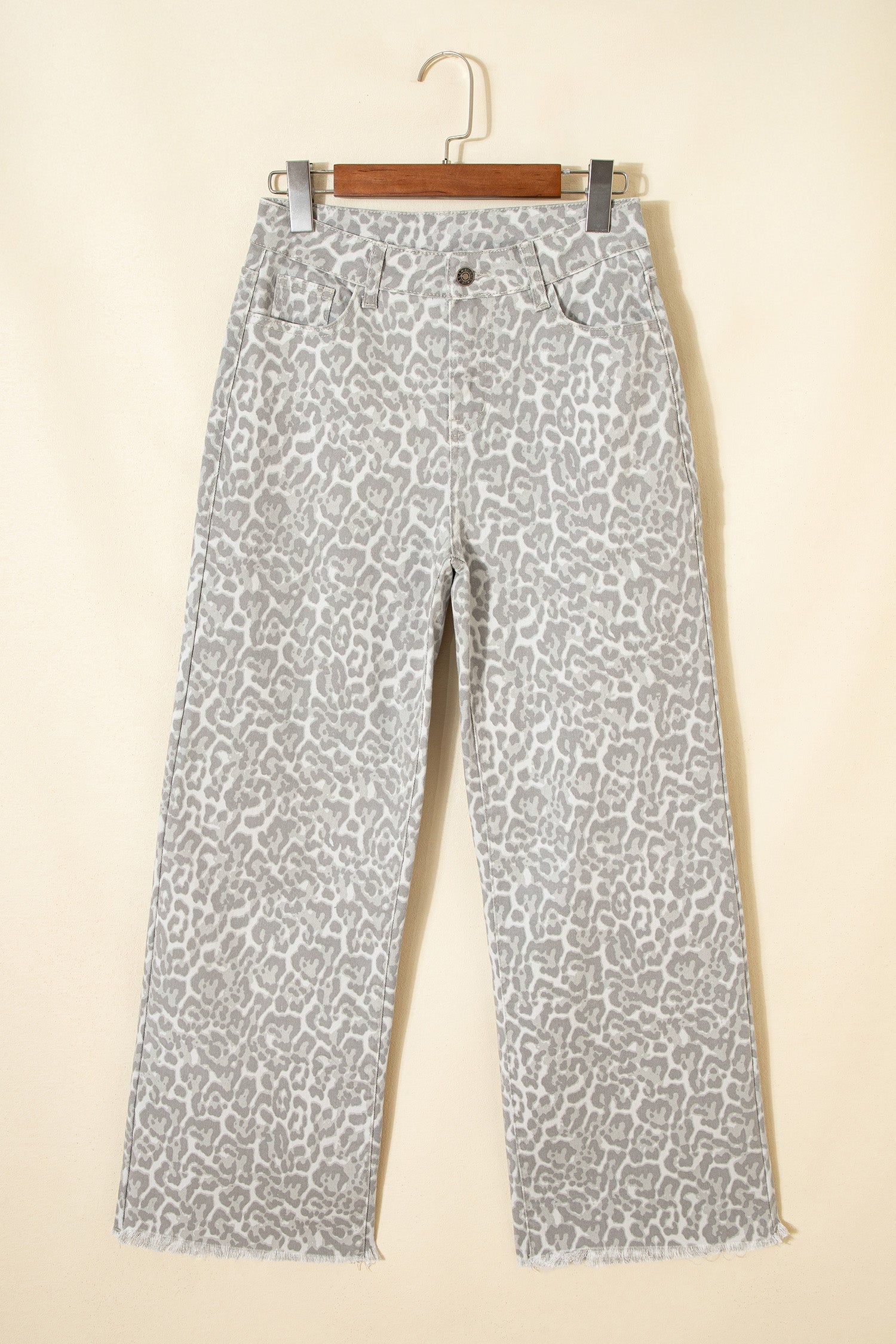 Jeans Leopardati a Gamba Larga a Vita Alta con Bordi Sfrangiati - Image 7