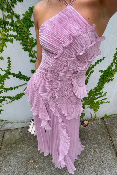 Lucía | Vestito Maxi Donna Volant Plissé Asimmetrico - Image 3