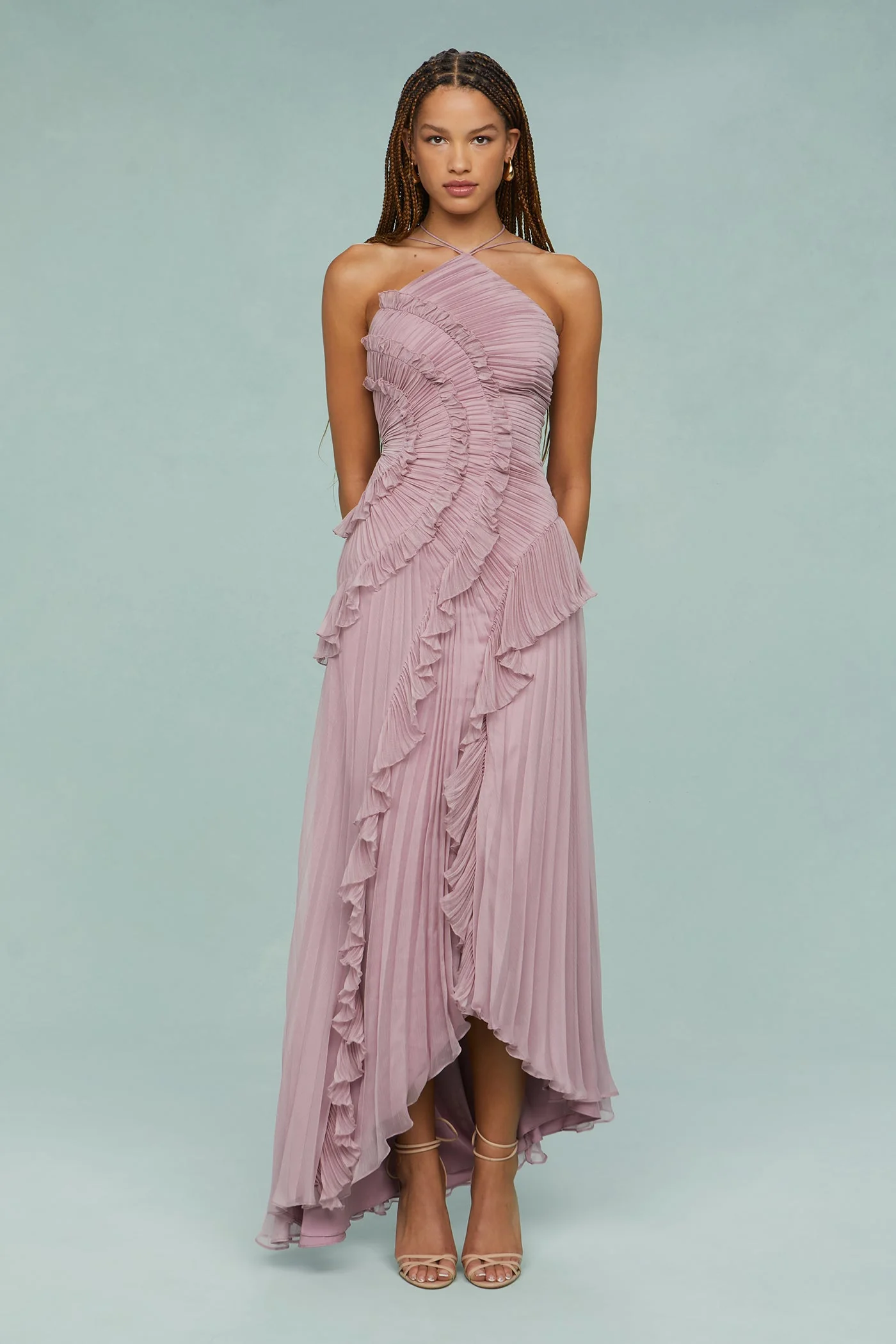 Lucía | Vestito Maxi Donna Volant Plissé Asimmetrico - Image 8