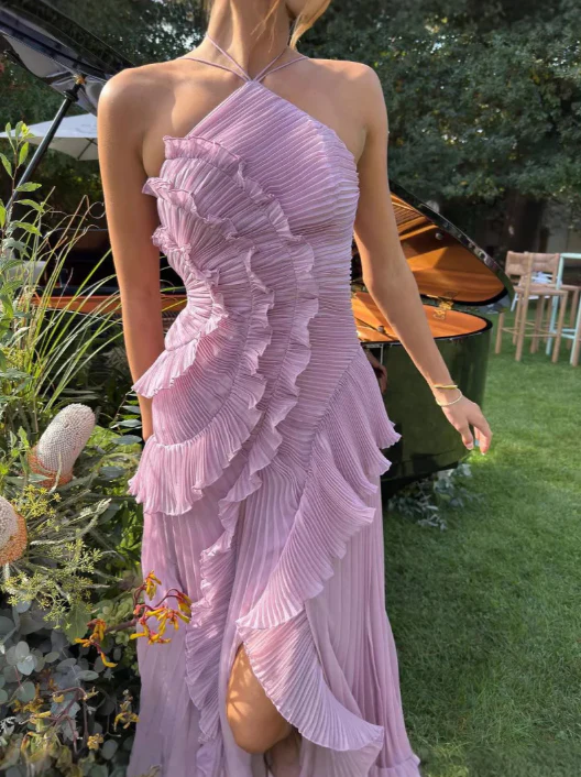 Lucía | Vestito Maxi Donna Volant Plissé Asimmetrico - Image 9