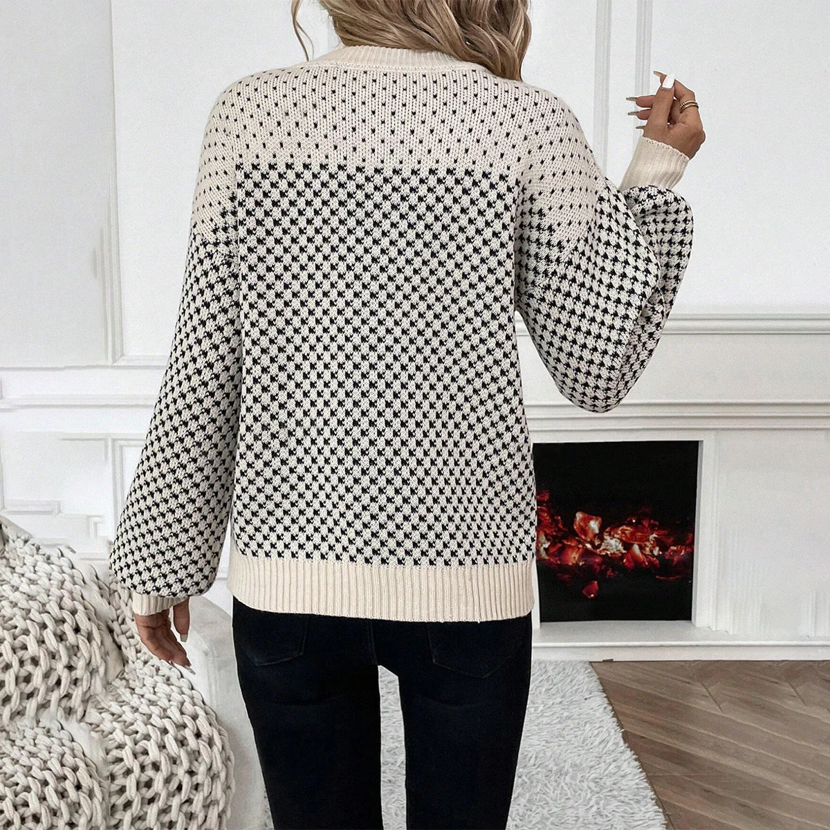 Maglione Invernale da Donna con Motivo Pied-de-Poule | Pullover Caldo Morbido e Confortevole - Image 2